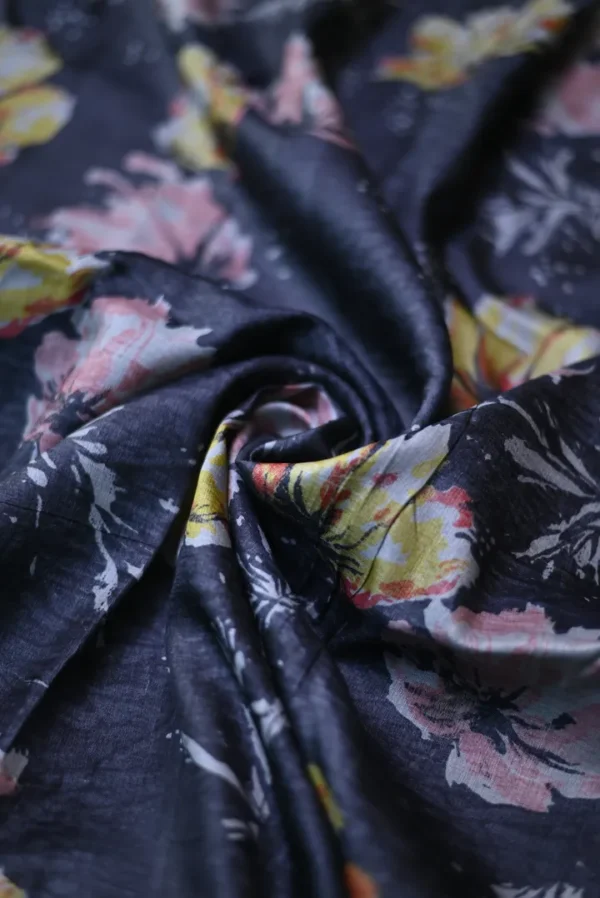 Black on Floral print with Chikankari Border Gachi Tussar saree