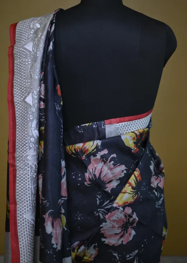 Black on Floral print with Chikankari Border Gachi Tussar saree