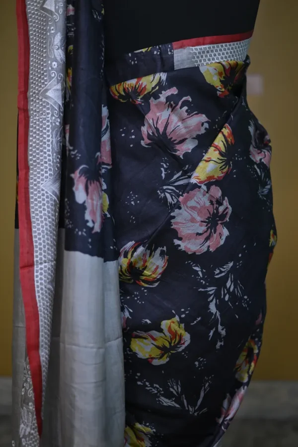 Black on Floral print with Chikankari Border Gachi Tussar saree