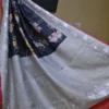 Black on Floral print with Chikankari Border Gachi Tussar saree