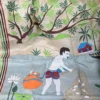 Biscuit on Fisherman theme Kantha stitch work Pure Tussar silk saree