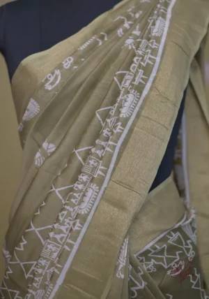 Vegas Gold Bafta Work with Golden Zari Border Tussar Saree
