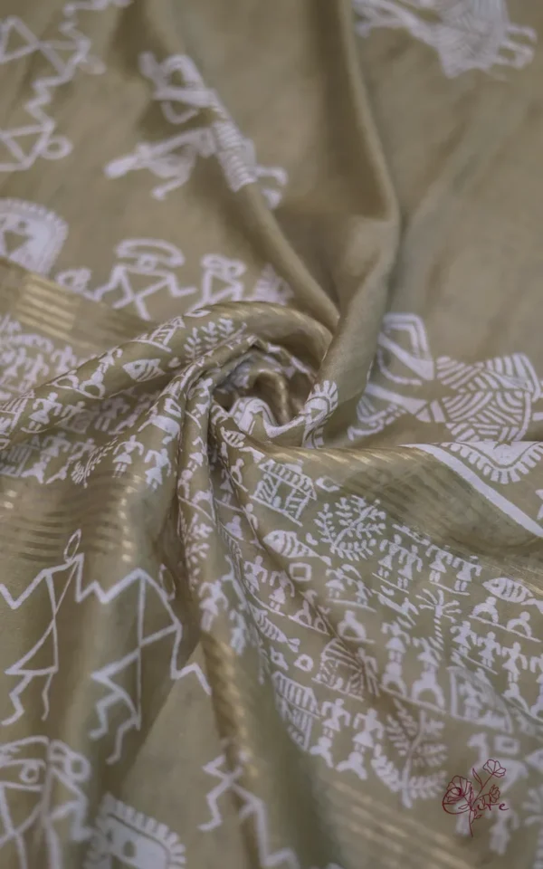 Vegas Gold Bafta Work with Golden Zari Border Tussar Saree