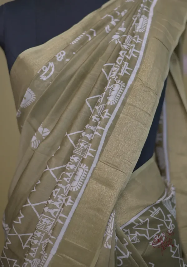 Vegas Gold Bafta Work with Golden Zari Border Tussar Saree
