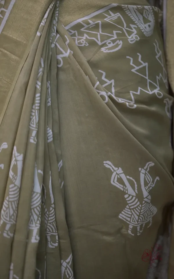 Vegas Gold Bafta Work with Golden Zari Border Tussar Saree