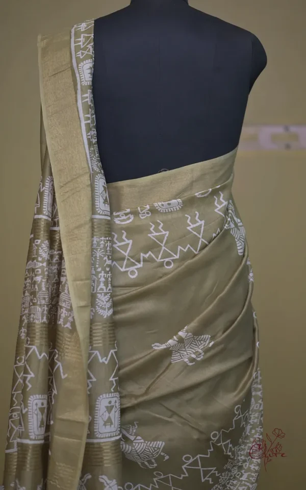 Vegas Gold Bafta Work with Golden Zari Border Tussar Saree