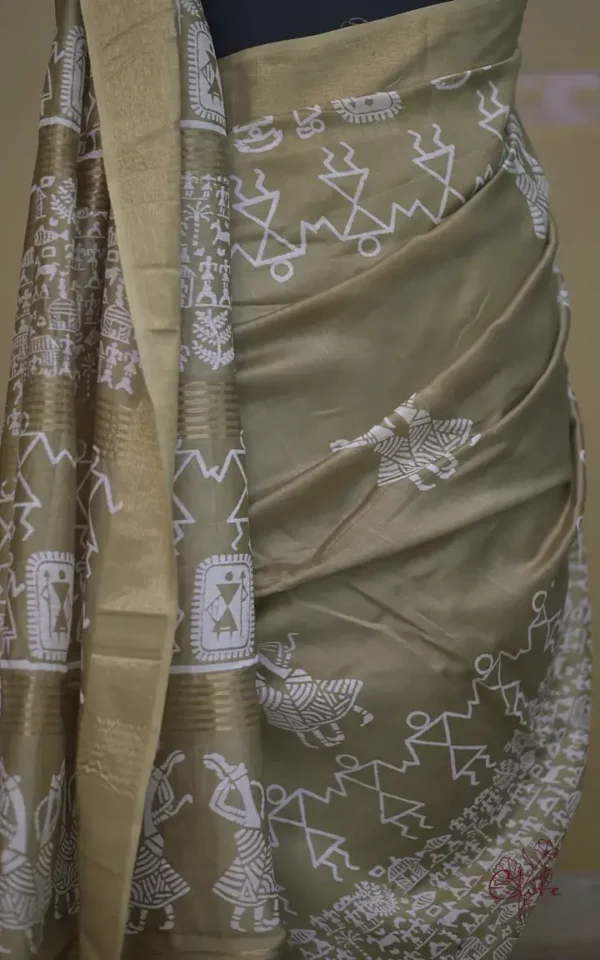 Vegas Gold Bafta Work with Golden Zari Border Tussar Saree