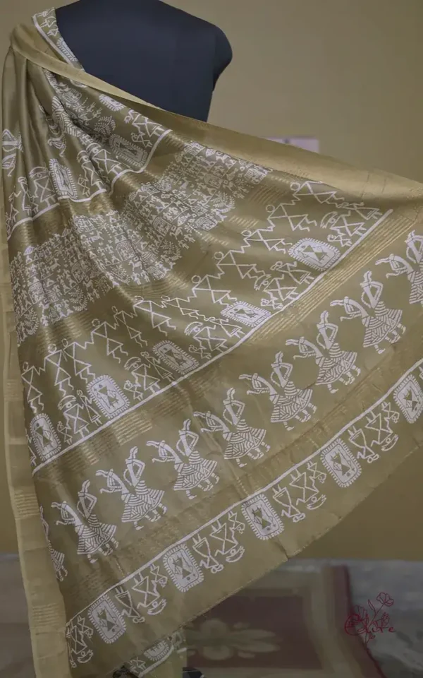 Vegas Gold Bafta Work with Golden Zari Border Tussar Saree