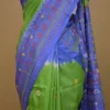 Parrot Green with Blue Border,Anchal Lambani Embroidery work Dyed Tussar Saree