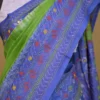 Parrot Green with Blue Border,Anchal Lambani Embroidery work Dyed Tussar Saree