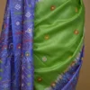 Parrot Green with Blue Border,Anchal Lambani Embroidery work Dyed Tussar Saree