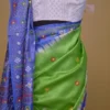 Parrot Green with Blue Border,Anchal Lambani Embroidery work Dyed Tussar Saree