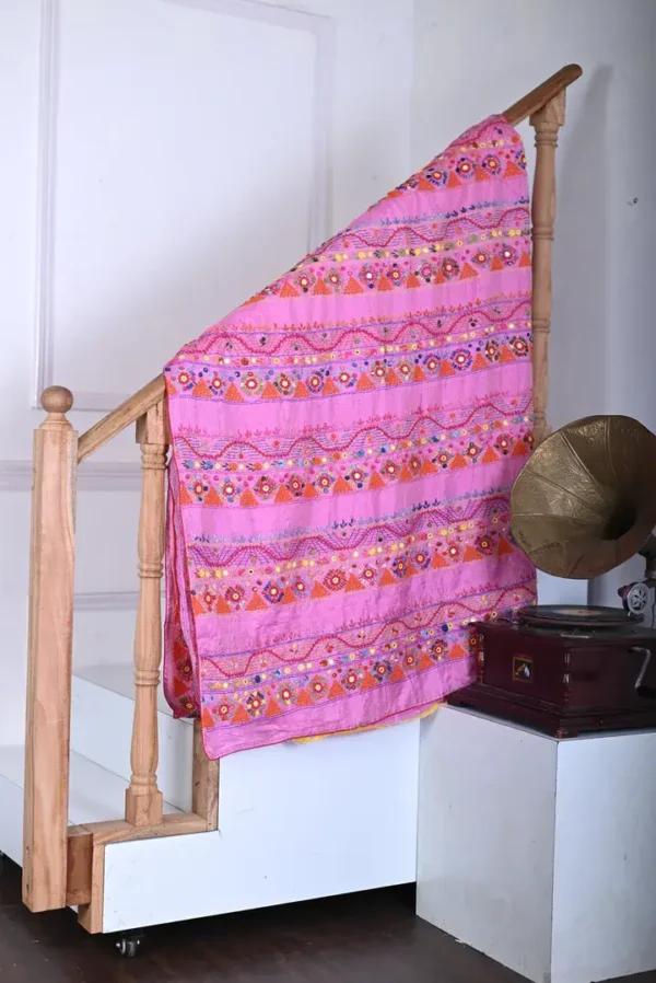 Pink color Lambani work on Pure Tussar Saree
