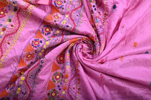 Pink color Lambani work on Pure Tussar Saree