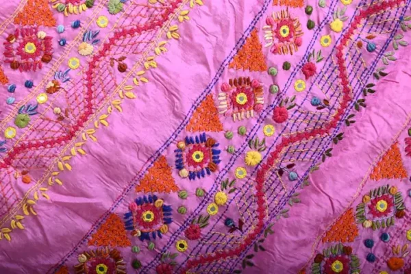 Pink color Lambani work on Pure Tussar Saree