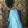 Sky blue color hand Shivori Gujrati Mirron on Tussar saree