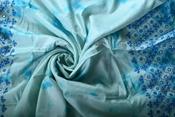 Sky blue color hand Shivori Gujrati Mirron on Tussar saree