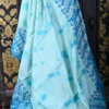 Sky blue color hand Shivori Gujrati Mirron on Tussar saree