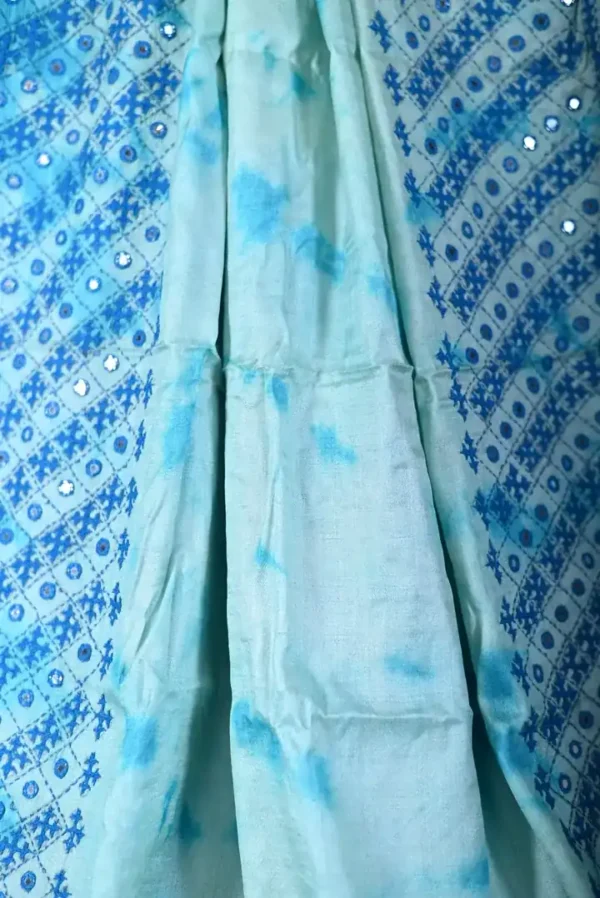 Sky blue color hand Shivori Gujrati Mirron on Tussar saree