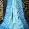 Sky blue color hand Shivori Gujrati Mirron on Tussar saree
