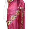 Reddish Pink Embroidery Work on Tussar Silk Saree