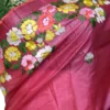 Reddish Pink Embroidery Work on Tussar Silk Saree