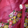 Reddish Pink Embroidery Work on Tussar Silk Saree