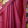 Reddish Pink Embroidery Work on Tussar Silk Saree