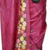 Reddish Pink Embroidery Work on Tussar Silk Saree