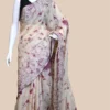 Off white with Wine Tie-Dye Shibori n Embroidary work on Gachi Tussar saree