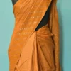Gold color Gujrati mirror stitch work on Gachhi Tussar silk saree