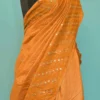 Gold color Gujrati mirror stitch work on Gachhi Tussar silk saree