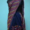 Navy Blue on multicolor Gujrati mirror stitch work on Gachhi Tussar silk saree
