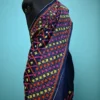 Navy Blue on multicolor Gujrati mirror stitch work on Gachhi Tussar silk saree