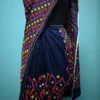 Navy Blue on multicolor Gujrati mirror stitch work on Gachhi Tussar silk saree