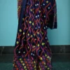Navy Blue on multicolor Gujrati mirror stitch work on Gachhi Tussar silk saree