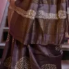 Blackberry Handblock Print Zari Border Pure Tussar Silk Saree