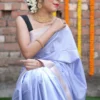 Ice Blue Handloom Zari Border Blended cotton Silk Saree