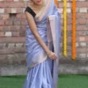 Ice Blue Handloom Zari Border Blended cotton Silk Saree