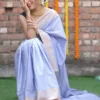 Ice Blue Handloom Zari Border Blended cotton Silk Saree