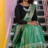 Emerald Green Handblock Print Zari Border Pure Tussar Silk Saree