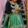 Emerald Green Handblock Print Zari Border Pure Tussar Silk Saree