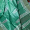Emerald Green Handblock Print Zari Border Pure Tussar Silk Saree
