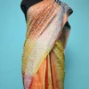 Light Orange on White Gujrati mirror stitch work on Gachhi Tusser Silk saree
