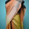 Light Orange on White Gujrati mirror stitch work on Gachhi Tusser Silk saree