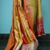 Light Orange on White Gujrati mirror stitch work on Gachhi Tusser Silk saree