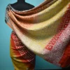 Light Orange on White Gujrati mirror stitch work on Gachhi Tusser Silk saree