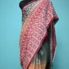 Biscuit on white Gujrati mirror stitch work on Gachhi Tussar silk saree