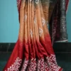 Biscuit on white Gujrati mirror stitch work on Gachhi Tussar silk saree