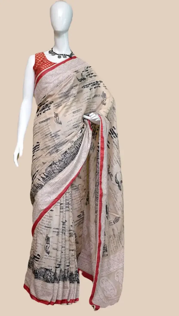 Rabindranath write up embroidery Border Biscuit Tussar Silk Saree